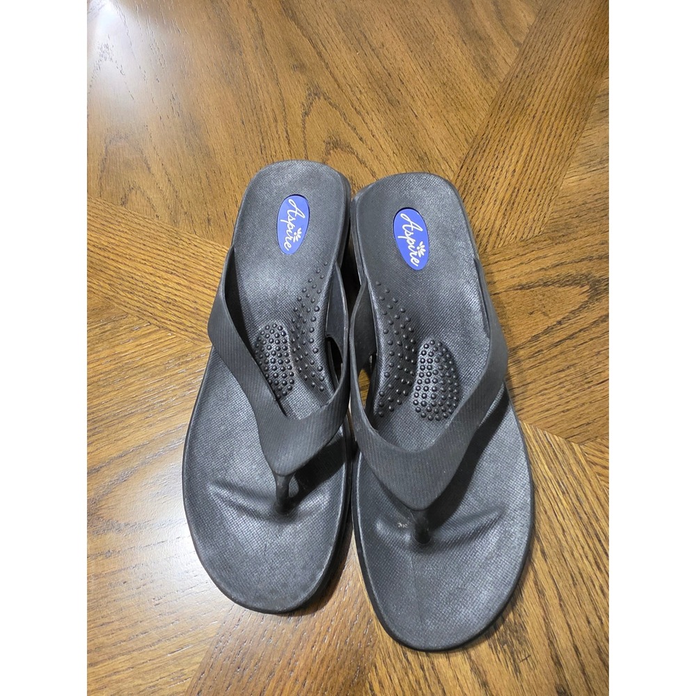 Okabashi Aspire Black Wedge Flip Flops Womens Size L 8-9 Comfort Sandals USA